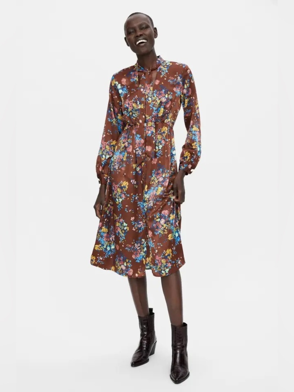 Zara | Floral Print Satin Dress, M